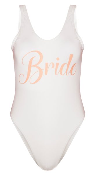 MISSGUIDED X BARBIE WHITE BRIDE SLOGAN SWIMSUIT