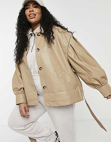 Asos curve faux leather jacket in putty Metropol